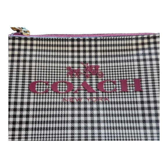 Coach Peyton Burgundy Black White Glen Plaid Coated Canvas Wristlet - Picture 5 of 14